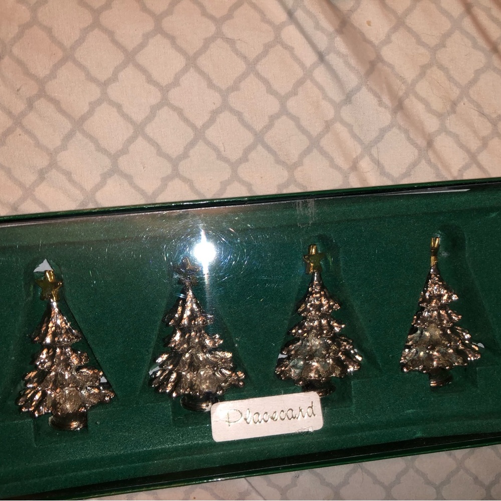 Department 56 silver plated pewter set of 4 pine tree business card holders